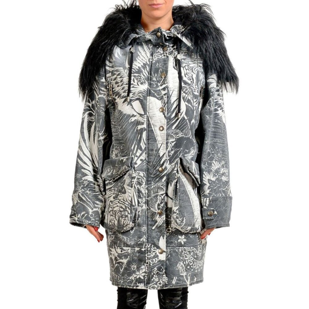 Just Cavalli Women's Denim Trench Coat With Detachable Collar US S IT 40
